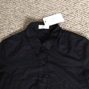 NWT Olive Clothing Frayed Edge Long Sleeve Cropped Collar Button Down Shirt sz S